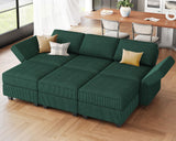 Belffin Modular Sectional Sofa with Storage Ottoman Seats, Corduroy Convertible Modular Sofa Bed Sectional Couch for Living Room, Green Belffin