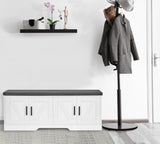 HOMSHO 2-Tier Storage Bench, Shoe Bench with Padded Seat Cushion, Entryway Bench with 4 Barn Doors, Adjustable Shelf, 13.8" D x 47.2" W x 17.7" H, for Entryway, Living Room, Bedroom, White HOMSHO
