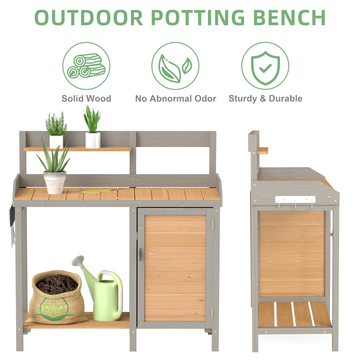 Outdoor Wooden Potting Bench Table with Sink, Garden Table Work Bench with Storage, Workstation for Outside Patio Lawn Mederla