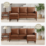HAOMARKETS Faux Leather L Shaped Couch with Solid Wood Feet, 3-Seater Sofa with Reversible Chaise for Apartment, Sectional Couches for Living Room, Brown HAOMARKETS