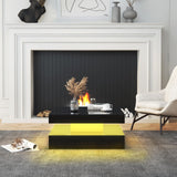 FKWin LED Coffee Table for Living Room with Storage - High Glossy Modern White Center Table with 2 Drawers, Square Wooden Middle Table with 16-Color Lights 31"" x 31"" x 14.6"" (Black) FKWin