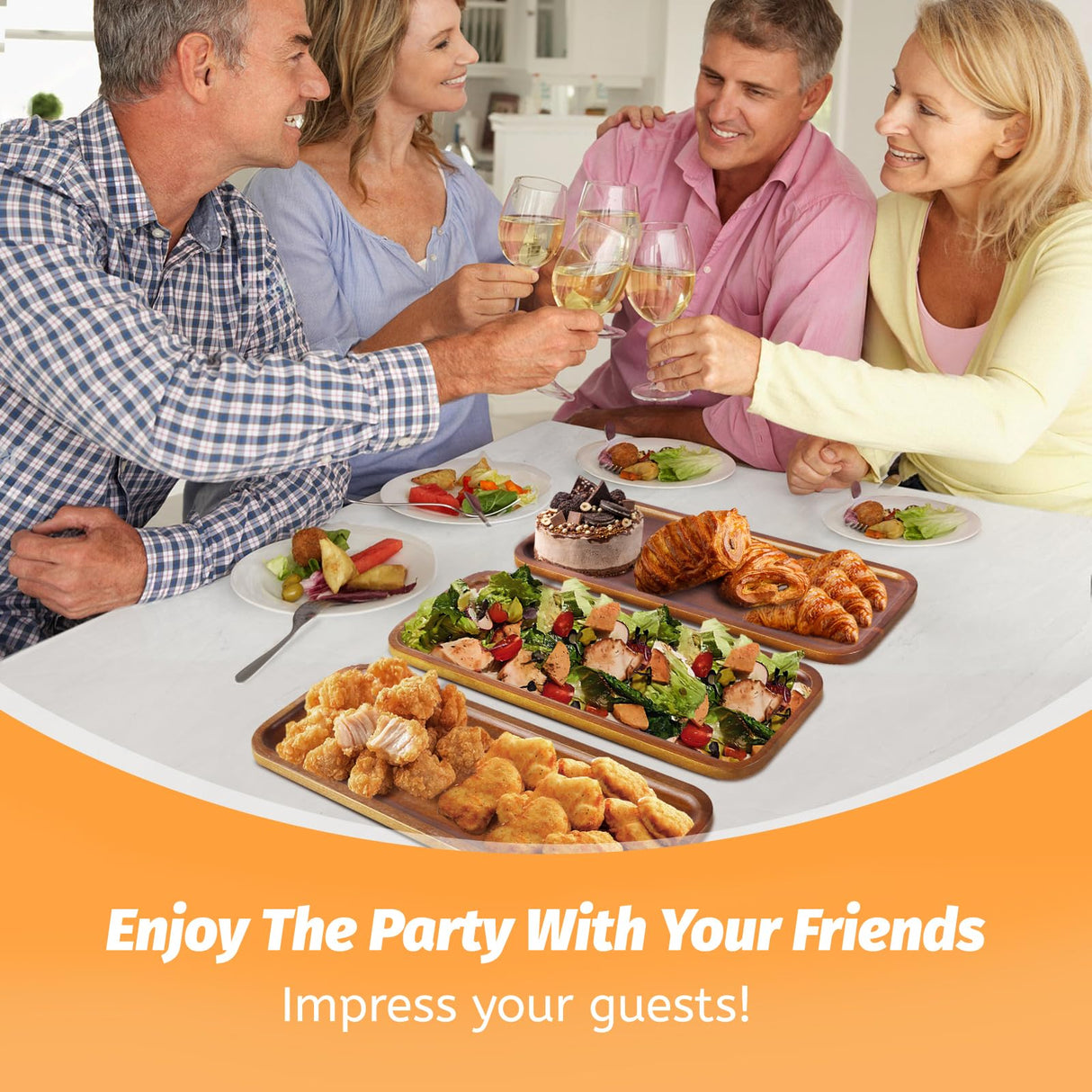 HOMKULA Solid Acacia Wood Serving Trays and Platters - Wooden Mini Charcuterie Boards, Rectangle Small Cheese Board for Food, Bathroom, Home Decor, Kitchen Counter, 14"x5.5" (1 Pack) HOMKULA