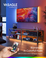 VASAGLE TV Stand with Power Outlets and LED Lights, for TVs up to 75 Inches, Entertainment Center with Open Storage Shelves, TV Console Table for Living Room, Rustic Brown and Ink Black ULTV119K01 VASAGLE