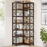 Tribesigns 7-Shelf Rustic Brown Corner Bookshelf with Metal Frame for Modern Living Spaces Tribesigns