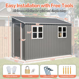 4x10 Ft Outdoor Heavy-Duty Shed, Metal Lean to Shed with Floor Kit and 2 Windows for Tools, Bikes, Patio Equipment, with Left/Right Door Options LZBEITEM