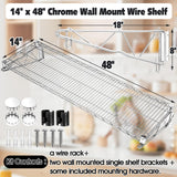 LOYIM 14" Wx 48" L Chrome Wire Wall Mount Shelf, Wall Mount Wire Shelf Kit Heavy Duty Garage Wall Shelving for Wall Storage, Holds Up to 600 Lbs LOYIM