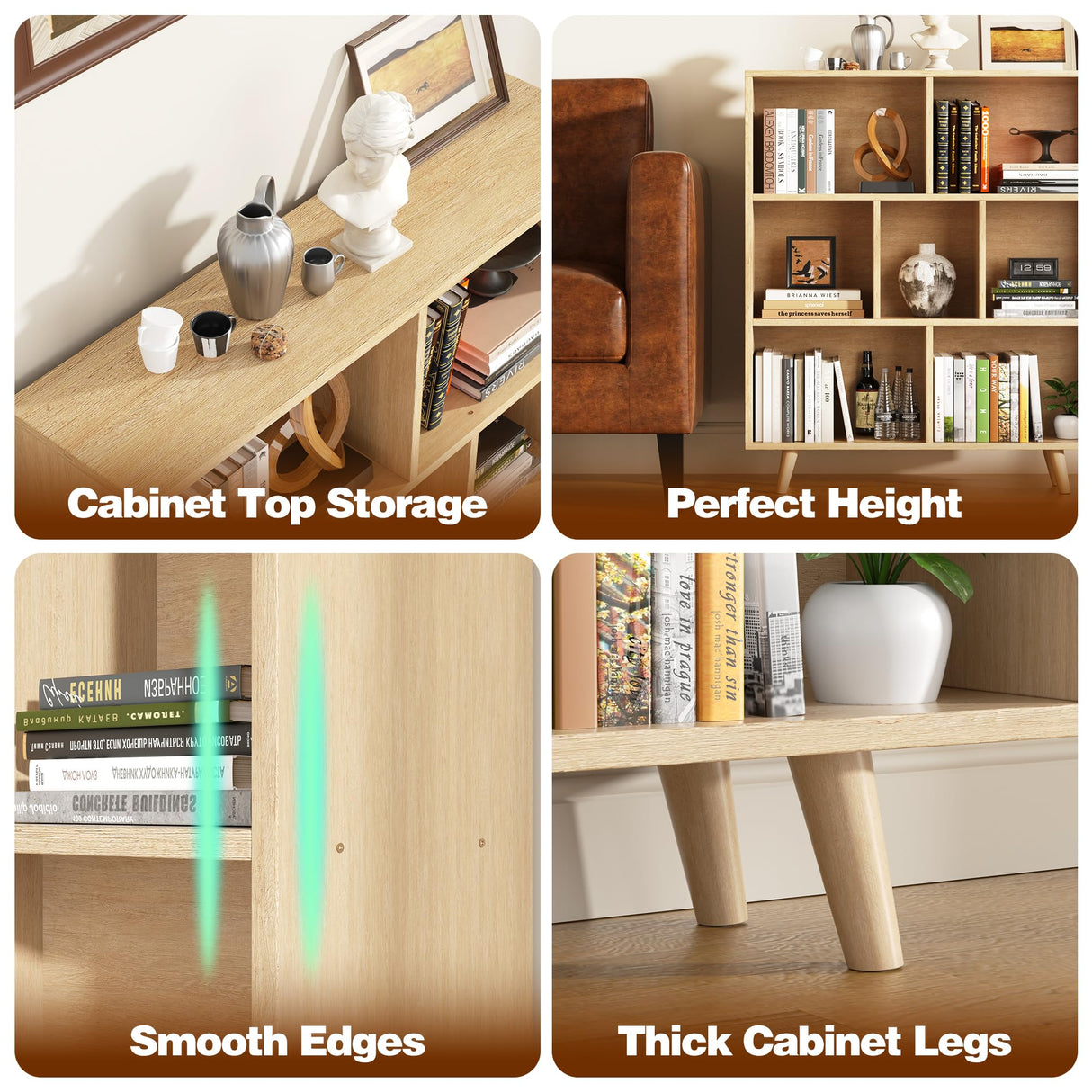 Shintenchi Wooden 7 Cube Bookshelf, 3 Tier Bookcase with Legs, Modern Open Storage Organizer Shelf,Display Cabinet Shelf Free Standing Bookshelves for Bedroom,Living Room,Office,Natural Shintenchi