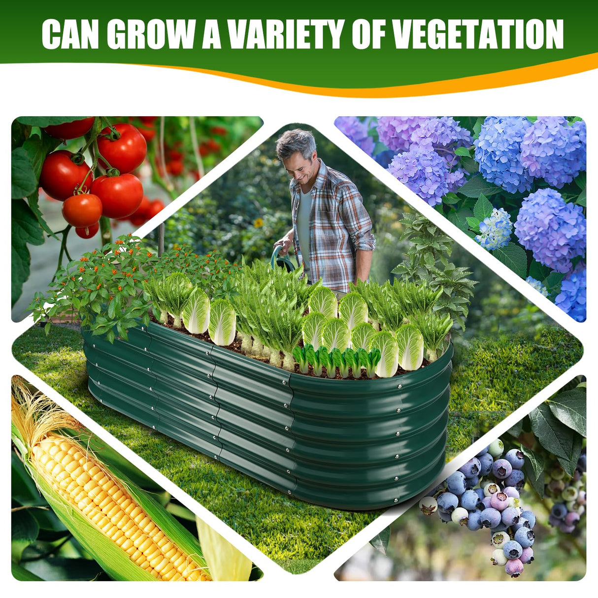 TBMLC 17" Tall Elevated Oval Metal Raised Garden Bed - 5ft x 2ft in Size and 0.8MM Thick Durable Planter Bed/Box for Vegetables Flowers Succulent at Patio/Garden Outdoor (Dark Green, 5X2X1.4 FT) TBMLC