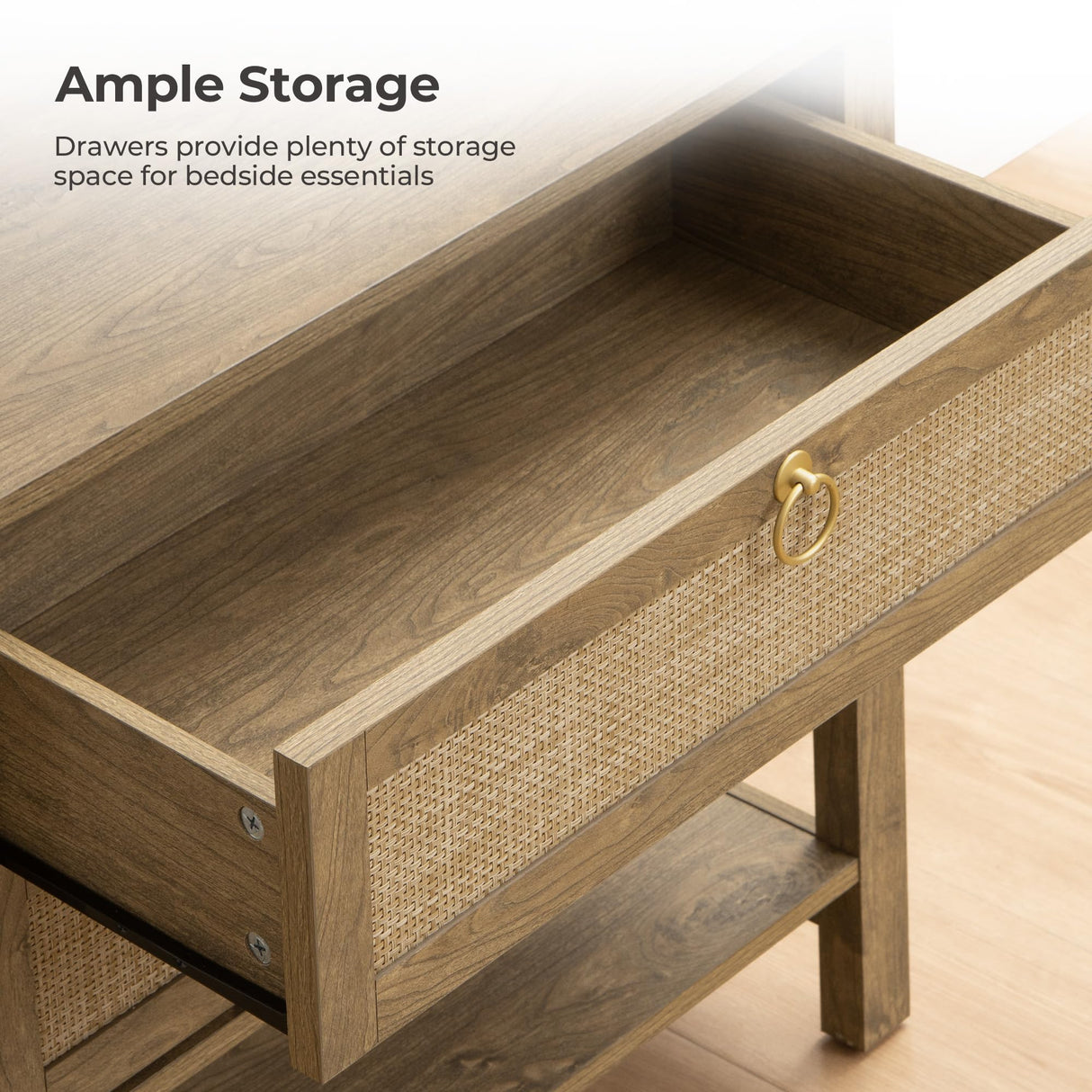 SICOTAS Night Stand Set of 2, Rattan Nightstand with Drawers and Storage Shelf - Boho Bedside Table Narrow Side Table for Bedroom, Small Space SICOTAS