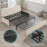 CECER Queen Size Pull Out Sofa Bed With 2 Pillows, Linen Convertible Sleeper With Comfy Mattress, 2 in 1 Armless Loveseat for Small Space-Beige CECER