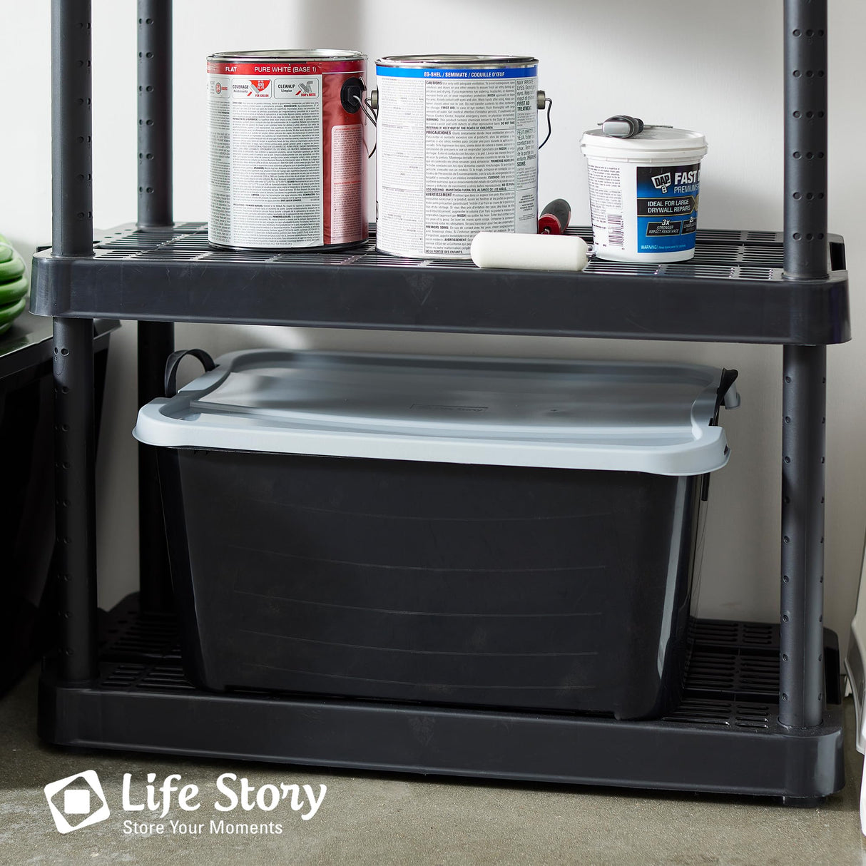 Life Story 6 Pack Heavy Duty Stackable Storage Bin, 55 Quart Home Organizer, Versatile Lightweight Locking Bins with Carrying Handles, Black/Gray Life Story