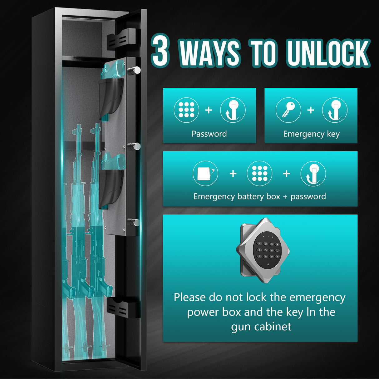 SHICHI 2-3 Gun Safe for Rifles and Pistols, Long Gun Cabinet for Shotgun, Electronic Rifle Safes for Home, Gun Cabinet with Removable Shelf, Dual Alarm & Mute, Quick Access Gun Locker SHICHI