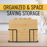 Modernlyst Bamboo Cutting Boards for Kitchen with Holder 13" x 11" x 2.5" | Labeled Wood Cutting Board Sets | Large Wooden Cutting Board Set of 4 with Black Organized Stand | Non Toxic Chopping Board Modernlyst