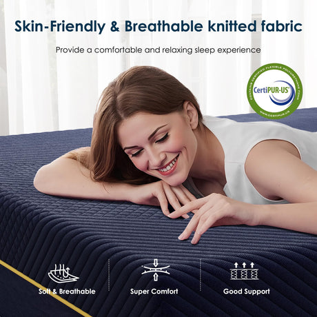 SDHYL Memory Foam Mattress Full Size, 14 Inch Gel Infused Mattress Mid Firm for All Sleeper, Bed in a Box CertiPUR-US Certified & Fiberglass Free, Navy SDHYL