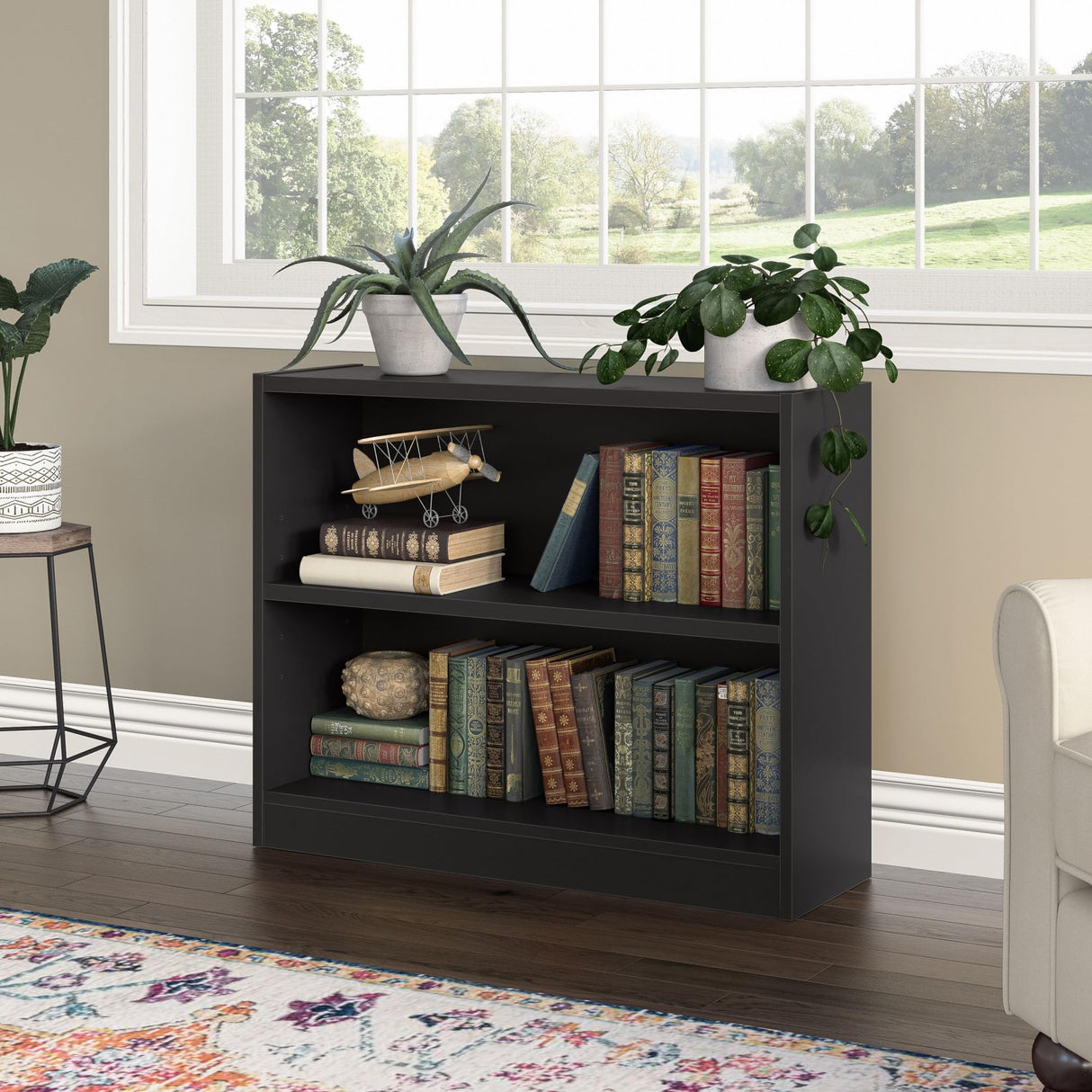 Bush Furniture Universal Bookcase, Low Storage and Display Bookshelf for Home Office or Living Room Organization, Small 2 Shelf, Black Bush Business Furniture
