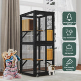 TIMHAKA Catio Outdoor Cat Enclosure, 4 Tier Indoor Catio with 4 Wheels, Platforms and Resting Box, Cat Cage with Waterproof Roof, Feral Pet Shelter with Easy Clean PVC Layer, Black TIMHAKA
