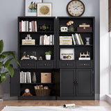 BORNOON 71.4" Tall Bookshelf with Drawers & Cabinet, 5-Tier Floor Standing Bookcase with Storage Doors, Adjustable Shelves & Metal Handles, 31.5" Wide Organizer for Home Office, Living Room BORNOON