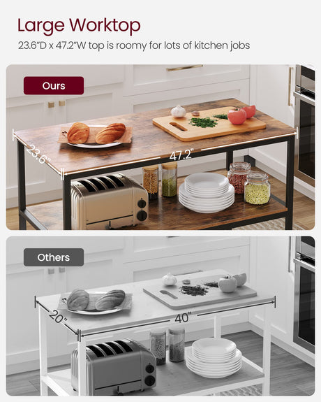 VASAGLE Industrial Kitchen Island with 3 Shelves and Large Worktop in Rustic Brown and Black VASAGLE