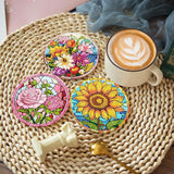 8 Pcs Flower Diamond Painting Coasters Kit with Holder, DIY Flowers Diamond Coaster Non-Slip Coaster for Adults, Crystal Full Drill Rhinestone Diamond Art Diamond Painting Kit Supplies LWZAYS