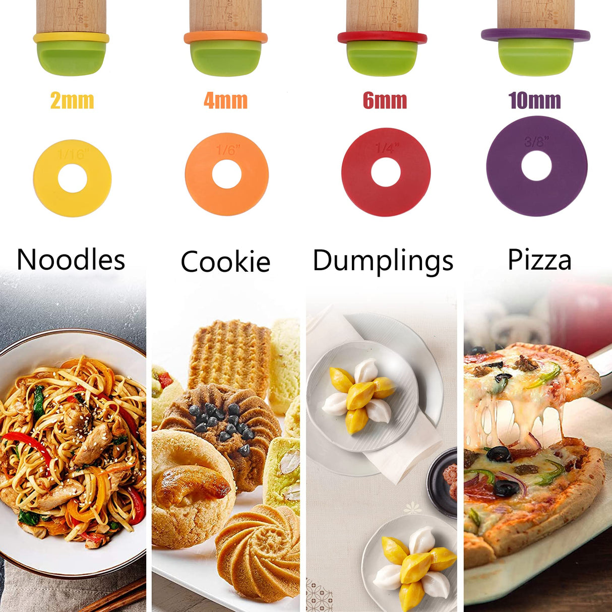 Mepple Rolling Pin with Thickness Rings and Pastry Baking Mat, 13.6" Adjustable Wood Rolling Pin Dough Roller for Baking Cookie Pizza, Comes with Large Silicone Pastry Mat and Wooden Stand Mepple