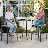 FHFO 3 Piece Outdoor Patio Heigh Bar Table and Chairs Set, Wicker Bar Height Bistro Table Set of 2, All-Weather Rattan Height Bar Stools w/Cushions & Metal Table Top for Porch, Garden, Balcony-Beige FHFO