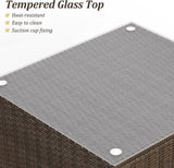 SUNVIVI OUTDOOR 7 Piece Patio Furniture Sets All Weather Gery PE Wicker Couch Sofa with Glass Table, Removable Beige Cushions, Brown Rattan SUNVIVI OUTDOOR