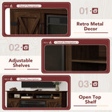 JUMMICO Fireplace TV Stand for TVs Up to 65+ Inch Entertainment Center with Open Storage Shelves and Side Cabinets, Media Console Table with Barn Doors for Living Room (Walnut) JUMMICO