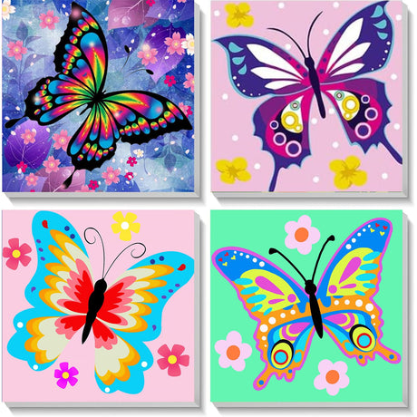 4 Pack Butterfly Paint by Number for Kids with Wooden Frame, Paint by Numbers for Kids Butterflies Ages 4-8-12, Easy Painting with Numbers DIY Acrylic Oil Painting Kits for Home Wall Decor (8X8 inch) xackcme