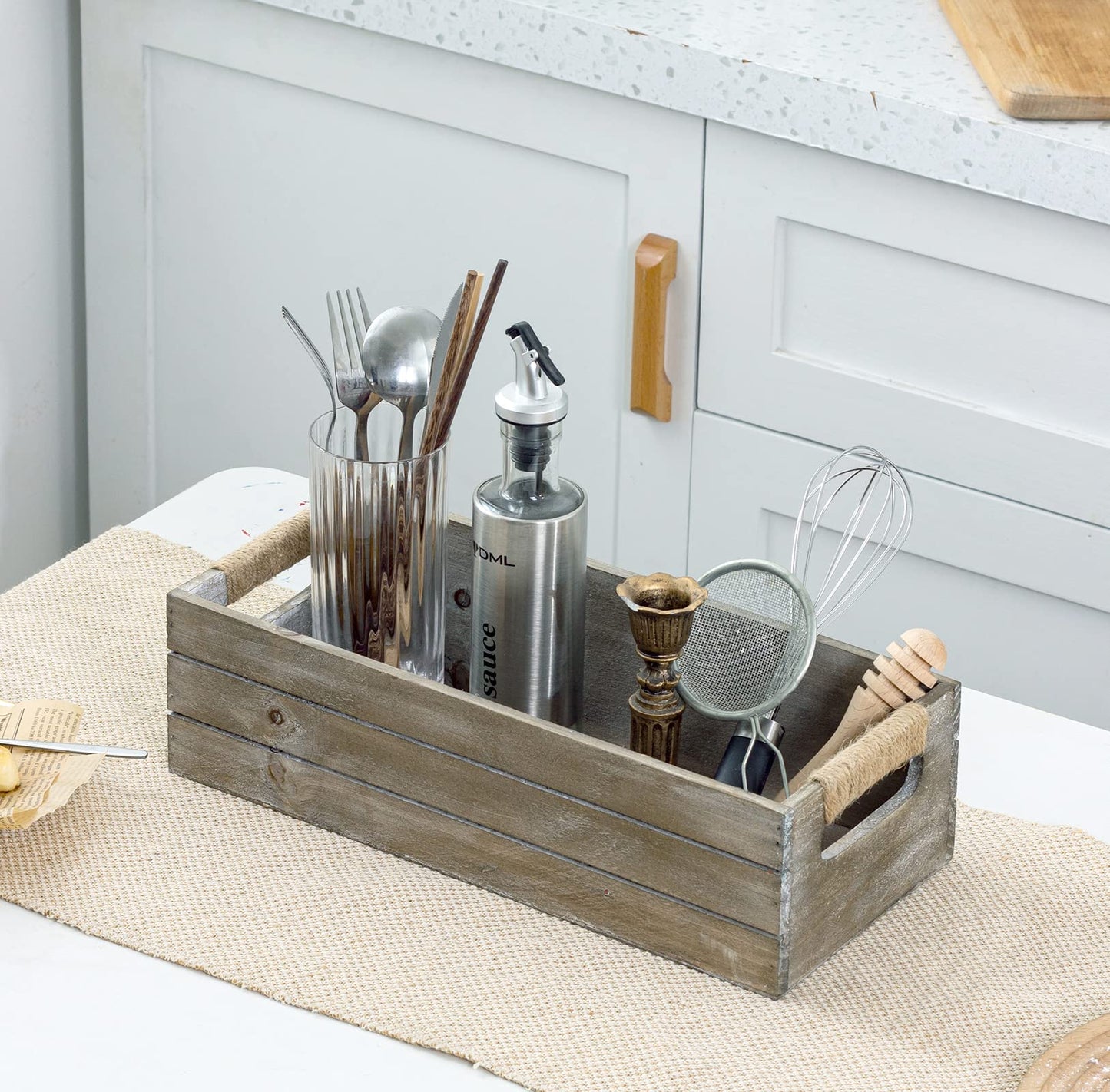 TIMRIS Rustic Wooden Box, Farmhouse Bathroom Decor Box, Wooden Toilet Paper Holder, Toilet Tank Basket, Decorative Storage Container Box (Rustic Gray) - WoodArtSupply