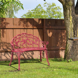 38.5in Outdoor Cast Aluminum Porch Benches,Weatherproof Patio Park Bench,Outside Leisure Bench,Outdoor Garden Park Bench,with Back and Armrests,for Lawn, Deck, Path, Backyard, Entryway (Red) Eikyutora
