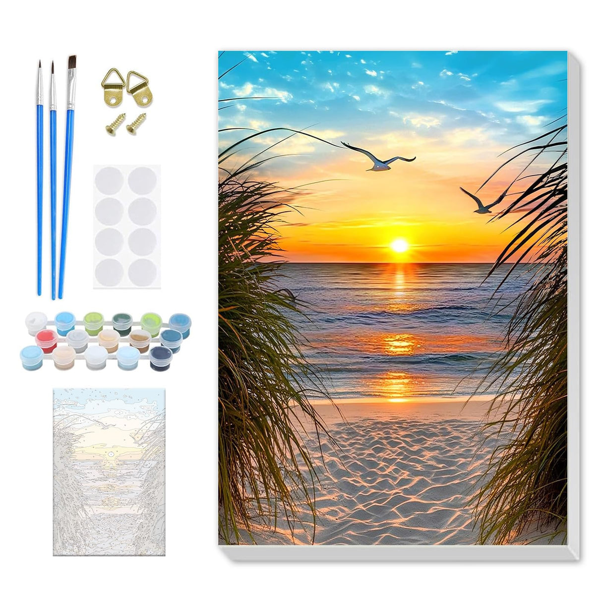 SENQAO Sunset Paint by Numbers for Adults Beginners Framed, Beach Adults' Paint-by-Number Kits, Adult Paint by Number Kits on Canvas, Acrylic Number Painting for Home Decor, 8x12in SENQAO