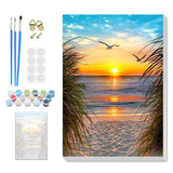 SENQAO Sunset Paint by Numbers for Adults Beginners Framed, Beach Adults' Paint-by-Number Kits, Adult Paint by Number Kits on Canvas, Acrylic Number Painting for Home Decor, 8x12in SENQAO