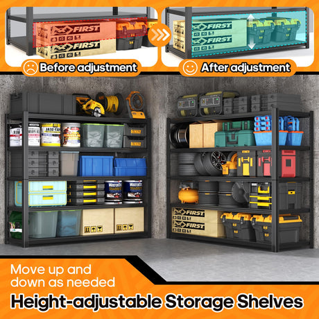 Nexvrtau Garage Shelving Heavy Duty,5 Tier Adjustable Metal Shelving Storage Rack,Storage Shelves,48" Wx20 Dx72.2 H,Industrial Shelving Unit for Basement,Warehouse,Garage Organization.1 Pack Nexvrtau