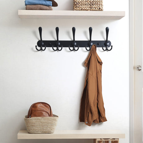 Dseap Coat Rack Wall Mounted - 5 Tri Hooks, Heavy Duty, Stainless Steel, Metal Coat Hook Rail for Coat Hat Towel Purse Robes Mudroom Bathroom Entryway (Black, 2 Packs) Dseap
