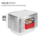 Foil Pans with Lids - 9x13 Aluminum Pans with Covers - 25 Foil Pans and 25 Foil Lids - Disposable Food Containers Great for Baking, Cooking, Heating, Storing, Prepping Food Silver Stock Your Home