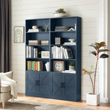 RWYHG 70in Tall Bookshelf 6 Tier Bookcase with Barn Doors and Adjustable Shelf, Blue Farmhouse Book Shelves with Storage Cabinet, Wood Floor Standing Display Bookshelve for Bedroom,Living Room,Kitchen RWYHG
