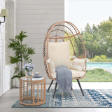 JOIVI Wicker Egg Chair, Oversized Indoor Outdoor Lounger Large Egg Basket Chair with Stand and Cushions for Patio Porch, Backyard, Living Room, Balcony (Beige Rattan, Creamy White Cushion) JOIVI