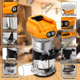 SYWAN Cordless Power Router for DeWalt 20V Battery (Bare Tool), Brushless Trim Router with 15PCS 1/4" Bits, 6 Variable Speeds Router Tool for Woodworking, 800W 10000-30000min/r SYWAN