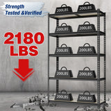 WORKPRO 5-Tier Storage Shelf, 72" H Heavy Duty Adjustable Garage Shelving Unit 2180LBS Capacity, for Basement, Kitchen, Pantry, 35.4”Wx11.8”Dx72”H, Black WORKPRO