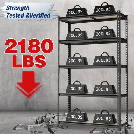 WORKPRO 5-Tier Storage Shelf, 72" H Heavy Duty Adjustable Garage Shelving Unit 2180LBS Capacity, for Basement, Kitchen, Pantry, 35.4”Wx15.7”Dx72”H, Black WORKPRO