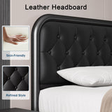GalnFu Full Metal Bed Frame, Upholstered Bed with Leather Button-Tufted Headboard & Footboard, Heavy-Duty U-Shape Platform Bed, Easy Assembly, Black GalnFu