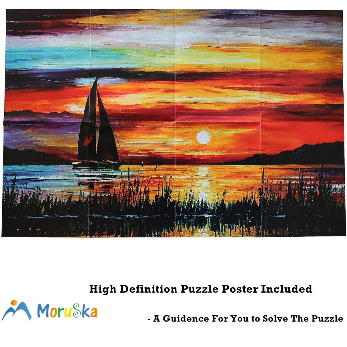 Moruska Sunrise Sailing Boat Puzzle for Adults 1000 Piece Wooden Jigsaw Puzzle Gradient Color Oil Painting Art Puzzles Difficult and Unique Moruska