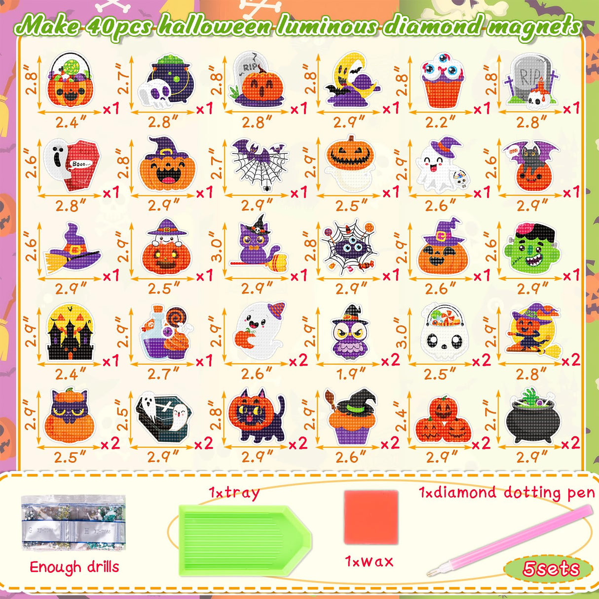 40PCS Halloween Crafts for Adults DIY Diamond Art: DIY Glow-in-The-Dark Refrigerator Magnets Stickers Kit, Magnetic Fridge Decor (Luminous) Eternity sky