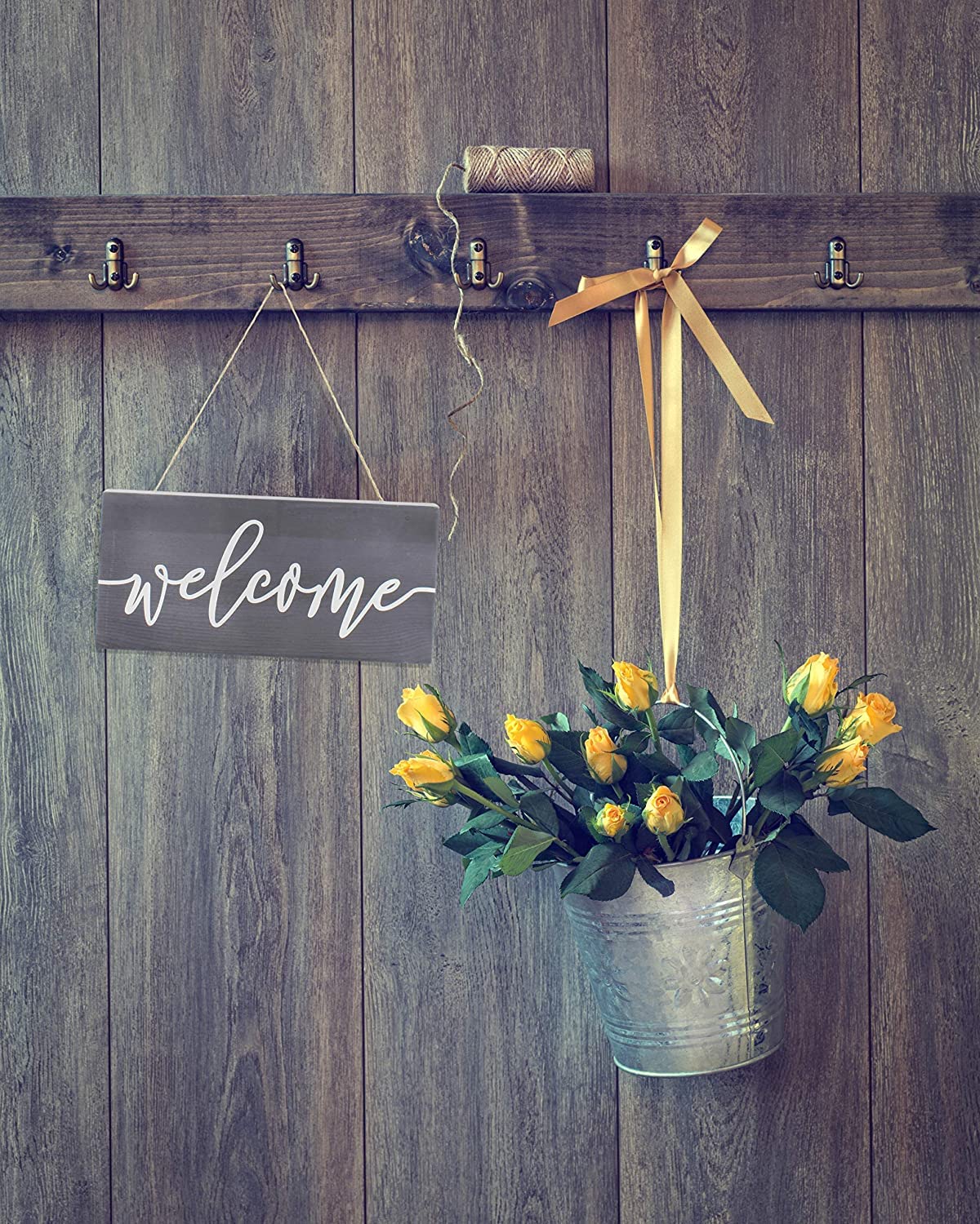 AuldHome Farmhouse Wooden Welcome Sign, Gray and White Rustic Style Wood Hanging Plaque, 12 x 6 Inches AuldHome Design