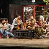 Devoko 32 inch Metal Outdoor Fire Pit Table Multiuse Square Patio BBQ Firepit with Spark Screen Lid and Waterproof Cover for Camping, Outside Wood Burning and Picnic Black Devoko