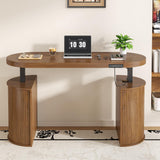 Xyulmeo Mid Century Modern Electric Standing Desk with Storage, 55 x 22 Inch Small Sit Stand Up Desk, Wood Adjustable Height Computer Executive Desk for Home Office, Laptop, Walnut Xyulmeo