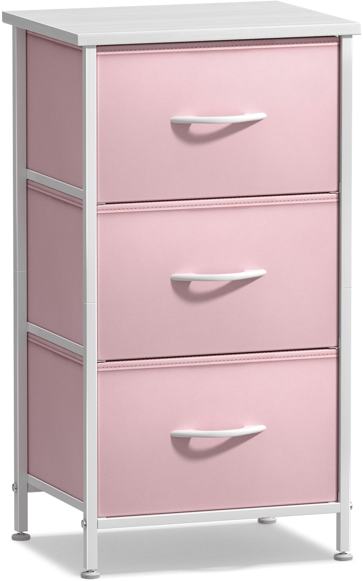 Sorbus Nightstand with 3 Drawers - Bedside Furniture & Accent End Table Chest for Home, Bedroom Accessories, Office, College Dorm, Steel Frame, Wood Top, Pastel Fabric Bins (Pink) Sorbus
