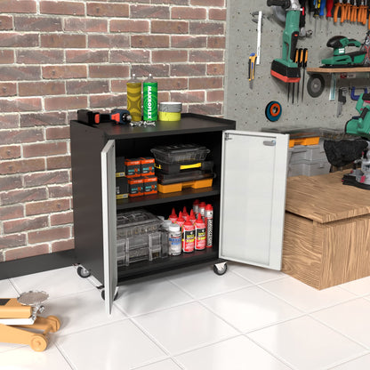 Metal Garage Storage Cabinet with Wheels, Rolling Tool Chests & Cabinets with Shelves and Locking Doors, Black & Gray-Required Assembly - WoodArtSupply