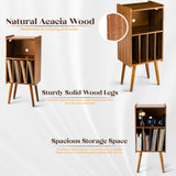 Wooden LP Record Player Stand, 3-Tier Turntable Stand Cabinet Holds up to 100 Albums, Metal Record Storage Holder and Organizer Table, Mid-Century Modern Record Player Holder for Living Room & Bedroom 2BHOME