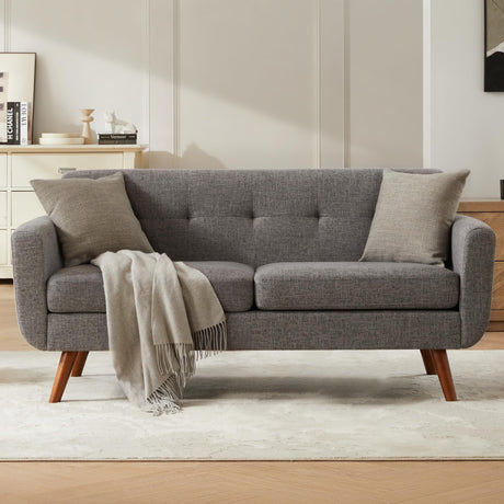 Tbfit 65" W Loveseat Sofa, Mid Century Modern Love Seat Couches for Living Room, Button Tufted Upholstered Small Couch for Bedroom, Solid and Easy to Install Love Seats Furniture, Grey Tbfit
